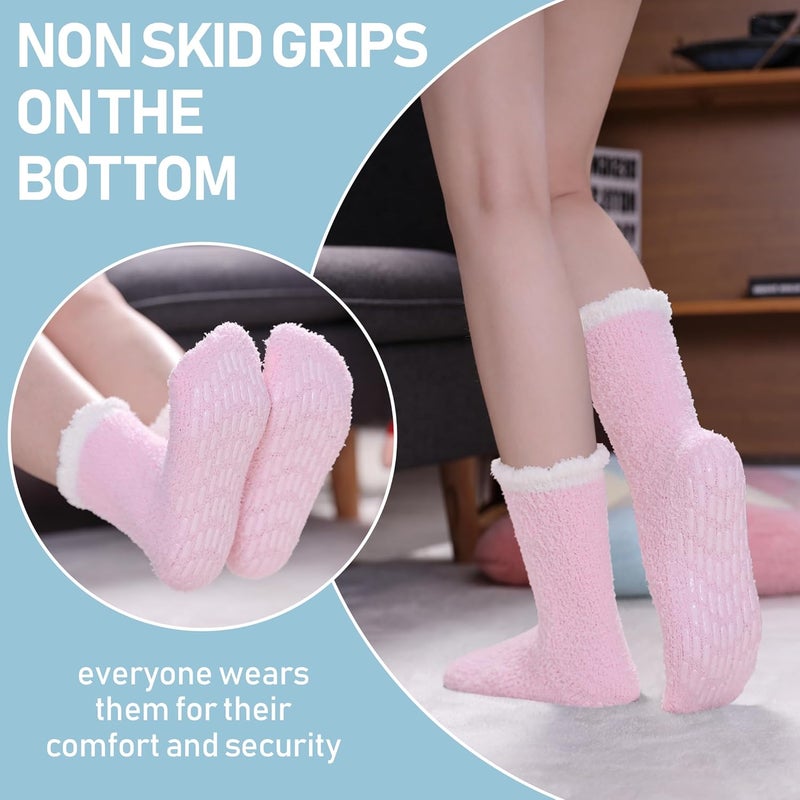 Yebing Store Non Slip Hospital Socks for Women with Grips Fuzzy Cozy Anti Skid Slipper Socks Winter Warm Soft Fluffy Sleep Socks - Image 2